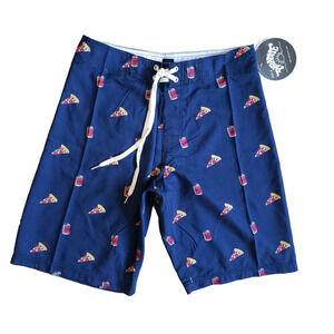 Made‎ In Paradise Board Shorts Mens 32 Blue Pizza Beer Novelty Swim Trunks